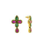Gold Plated Ruby Red Emerald Green Earring For Women