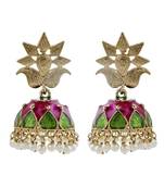 Green Gold Plated Meenakari Pearl Jhumki Earring For Women