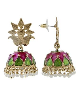 Green Gold Plated Meenakari Pearl Jhumki Earring For Women 2