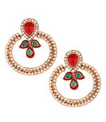 Gold Pearl Cz Maroon Green Meenakari Chaand Bali Earring For Women