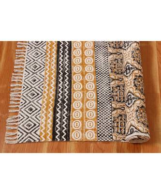 6x9-Feet Hand Block Printed Area Rugs  Cotton Dhurrie Flatwoven Boho Kilim Indoor Patio Decorative Carpet 6