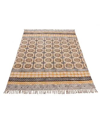 9x9-Feet-Square Hand Block Printed Area Rugs  Cotton Dhurrie Flatwoven Boho   Patio Decorative Carpet 2