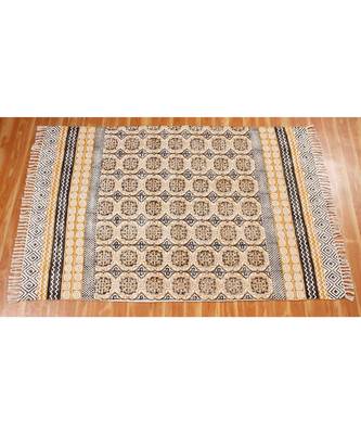 9x9-Feet-Square Hand Block Printed Area Rugs  Cotton Dhurrie Flatwoven Boho   Patio Decorative Carpet 4