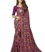 Purple plain crepe saree with blouse