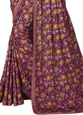 Purple plain crepe saree with blouse 3