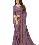 Purple plain crepe saree with blouse
