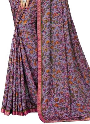 Purple plain crepe saree with blouse 3