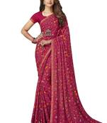 Pink plain crepe saree with blouse