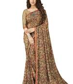 Beige plain crepe saree with blouse