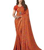 Blood red plain crepe saree with blouse