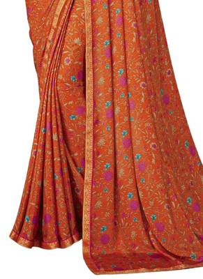 Blood red plain crepe saree with blouse 3