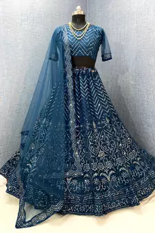 Teal embroidered net  lehenga