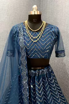 Teal embroidered net  lehenga