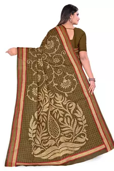 Green printed cotton saree with blouse