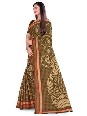 Green printed cotton saree with blouse 3