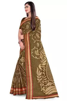 Green printed cotton saree with blouse