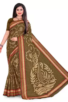 Green printed cotton saree with blouse