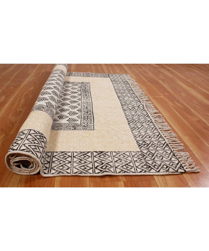 6x12-Runner-Feet Indian Hand Block Printed Cotton   Black  Boho  Area Rugs  Beach Yoga Mat