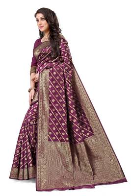 Purple woven silk blend saree with blouse 2