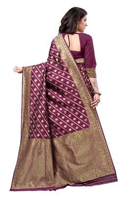 Purple woven silk blend saree with blouse 3