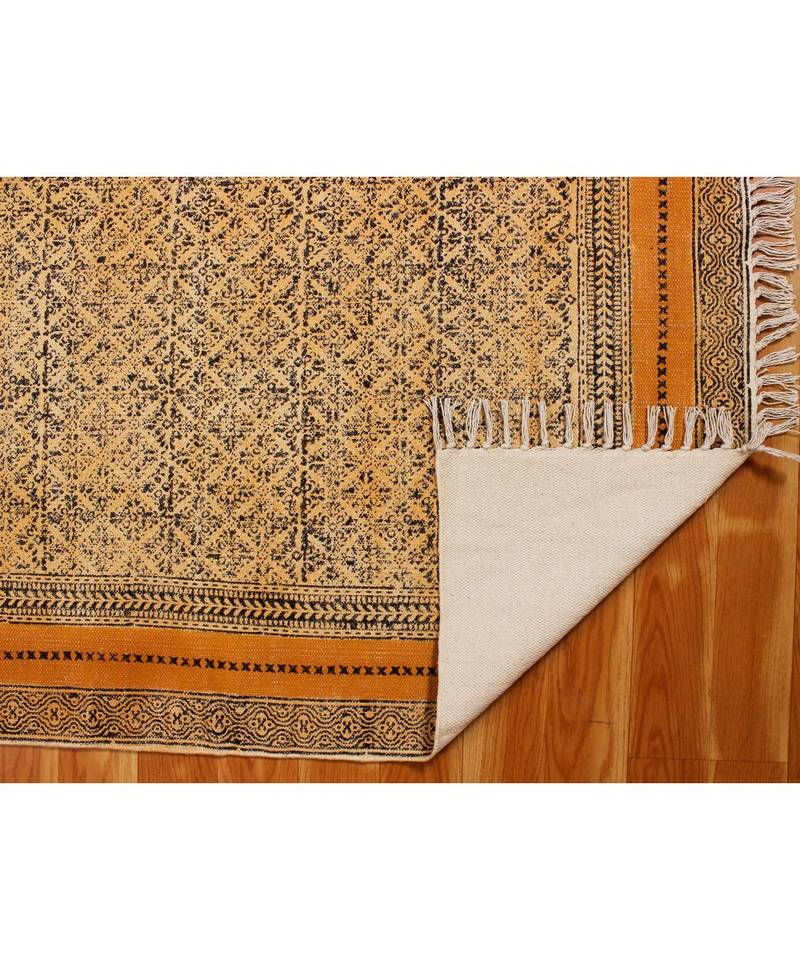 6x8-Feet Indian Hand Block Printed Cotton   Boho  Area Rugs Black   Stair Art Deocor Carpet Throw Rug