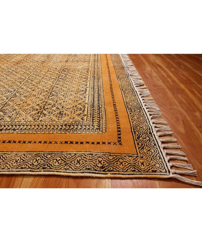6x8-Feet Indian Hand Block Printed Cotton   Boho  Area Rugs Black   Stair Art Deocor Carpet Throw Rug