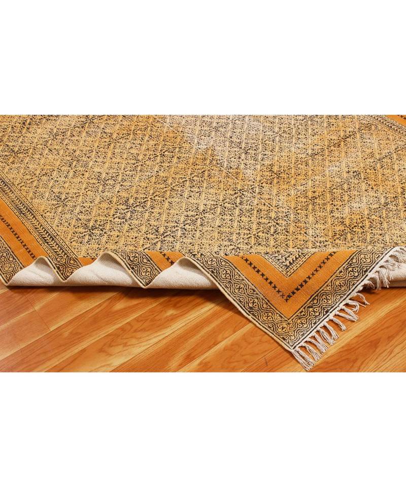 6x8-Feet Indian Hand Block Printed Cotton   Boho  Area Rugs Black   Stair Art Deocor Carpet Throw Rug