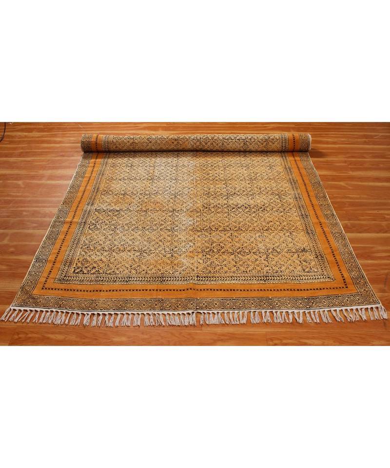6x8-Feet Indian Hand Block Printed Cotton   Boho  Area Rugs Black   Stair Art Deocor Carpet Throw Rug