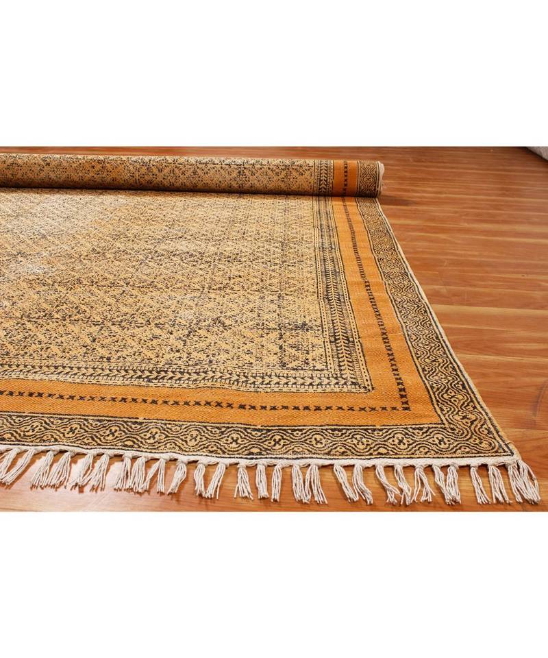 6x8-Feet Indian Hand Block Printed Cotton   Boho  Area Rugs Black   Stair Art Deocor Carpet Throw Rug