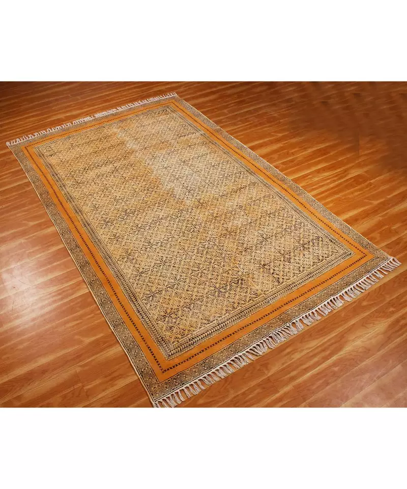 10x16-Feet Indian Hand Block Printed Cotton   Boho  Area Rugs Black   Stair Art Deocor Carpet Throw Rug
