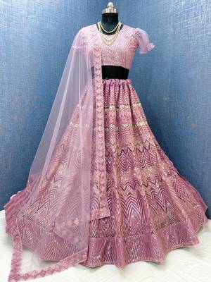 Lavender embroidered net  lehenga 2