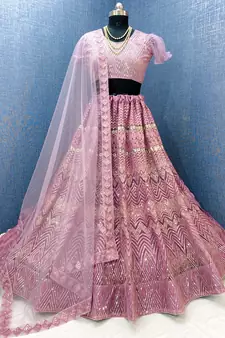 Lavender embroidered net  lehenga