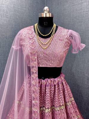 Lavender embroidered net  lehenga 3