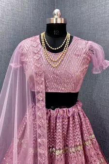 Lavender embroidered net  lehenga