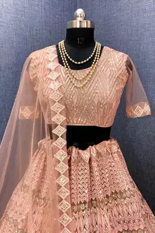 Peach embroidered net  lehenga