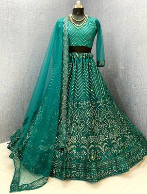 Green embroidered net  lehenga 2