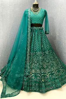 Green embroidered net  lehenga