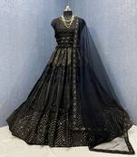 Black embroidered net semi stitched lehenga