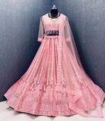 Pink embroidered net semi stitched lehenga