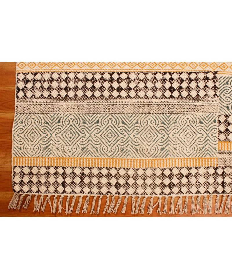 2x3-Feet  Area Rug Boho  Hand Block Printed Cotton Dhurrie  Bedroom Decorative Carpet Flatwoven Throw 