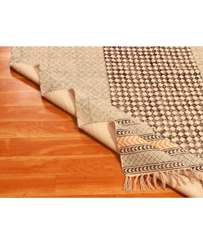 5x7-Feet  Area Rug Boho  Hand Block Printed Cotton Dhurrie  Bedroom Decorative Carpet Flatwoven Throw 
