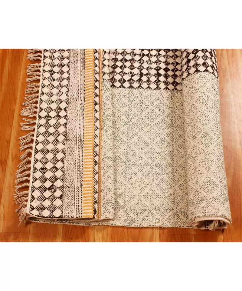 6x9-Feet  Area Rug Boho  Hand Block Printed Cotton Dhurrie  Bedroom Decorative Carpet Flatwoven Throw 