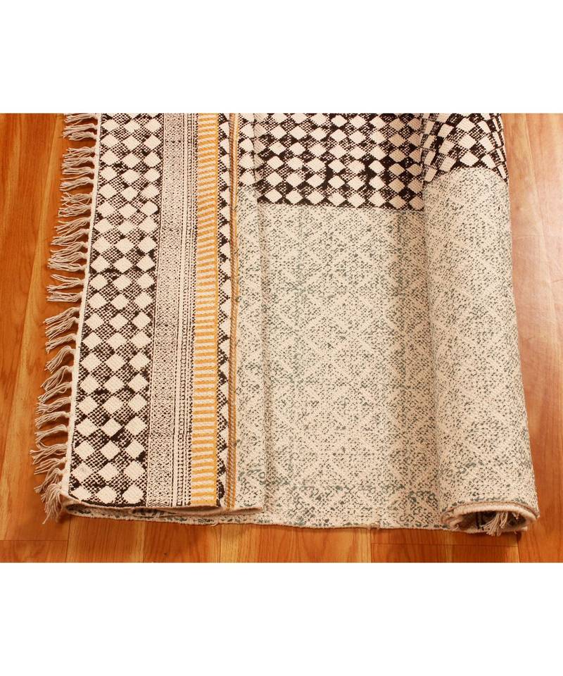 6x9-Feet  Area Rug Boho  Hand Block Printed Cotton Dhurrie  Bedroom Decorative Carpet Flatwoven Throw 