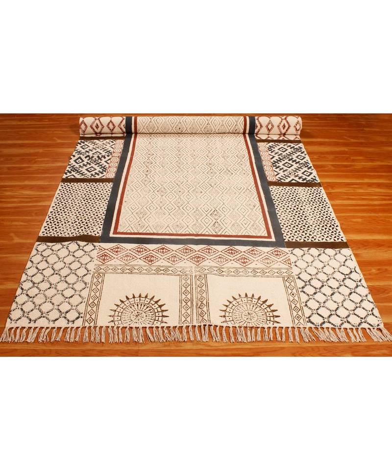 4x4Feet-Square Indian  Hand Block Printed Cotton   Rugs  s Rug Home Art Decor Carpet Throw Rug