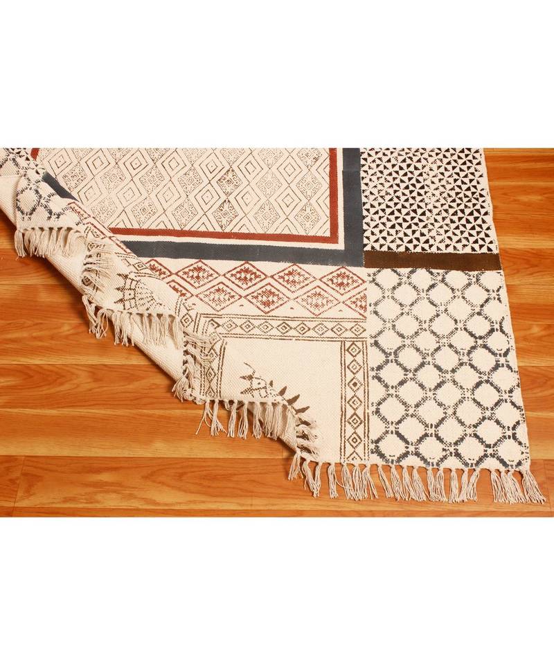 4x4Feet-Square Indian  Hand Block Printed Cotton   Rugs  s Rug Home Art Decor Carpet Throw Rug