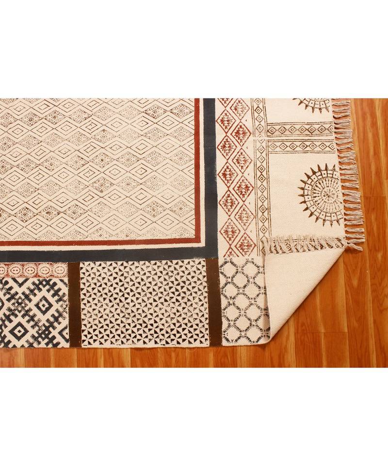 4x4Feet-Square Indian  Hand Block Printed Cotton   Rugs  s Rug Home Art Decor Carpet Throw Rug