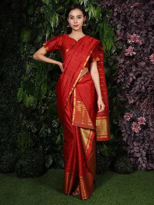 Indian Traditional Beautiful Red Assamese Mekhela Chador  1