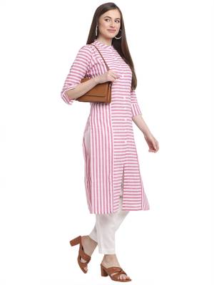 Pink printed cotton ethnic-kurtis 1