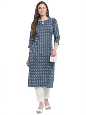 Blue printed cotton ethnic-kurtis 1