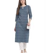 Blue printed cotton ethnic-kurtis